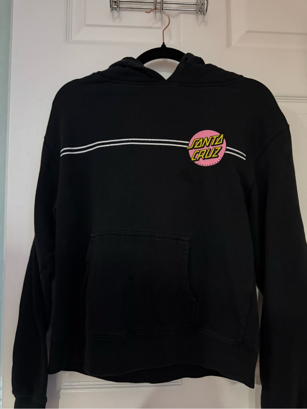 Santa Cruz Skateboards Black Hoodie with Pink & Yellow Logo Patch